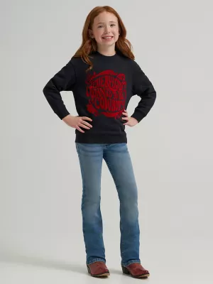 Girl's Wrangler x Lainey Wilson Cowboy Crewneck Pullover in Cowboy Graphic