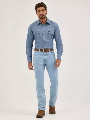 Cowboy Cut Long Sleeve Western Snap Chambray Work Shirt in Chambray Blue