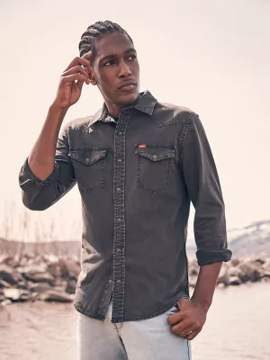 Men's Denim Western Snap Shirt in Black Wash