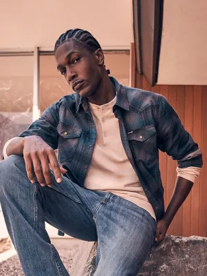 Men's Broken Twill Plaid Shirt in Orion Blue