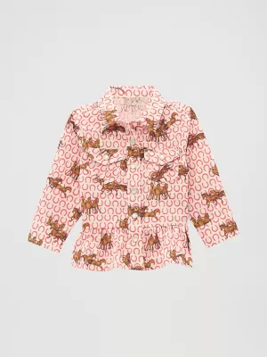 Little Girl's Ruffle Hem Western Snap Shirt in White