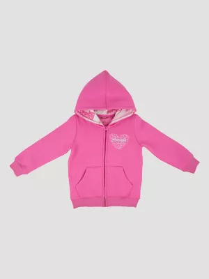 Wrangler Toddler Girl's Zip Graphic Hoodie in Heart Pink