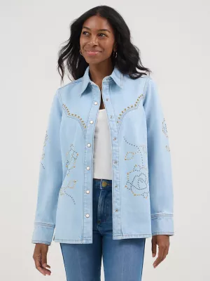 Wrangler® x Yellow Rose by Kendra Scott Studded Shacket in Prairie Wash