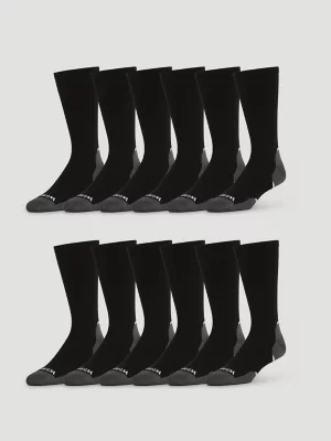 Mens Everyday Cotton Crew Sock 12 Pack:Black:One Size