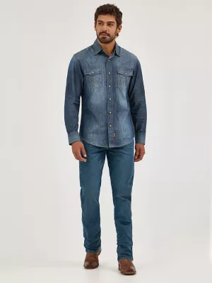 Men’s Wrangler Retro® Premium Denim Western Shirt in Blue Denim