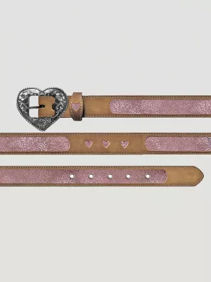 Girl's Glitter Leather Heart Buckle Belt in Tan
