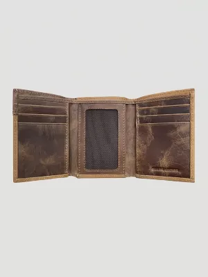 Embossed Leather Yoke Trifold Wallet:Tan:One Size