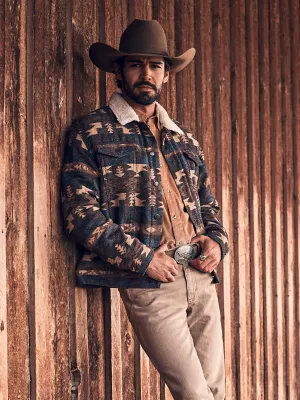 Mens Sherpa Lined Jacquard Print Jacket:Chocolate Torte:XXL