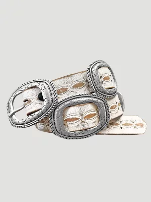 Womens Slider Conchos Belt:White:XXL