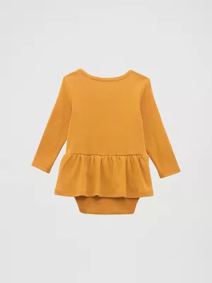 Baby Girl's Horse Graphic Skirted Bodysuit in Mustard