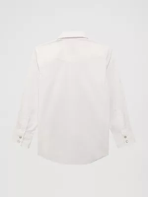 Boy's White Long Sleeve Dress Western Snap Shirt in White