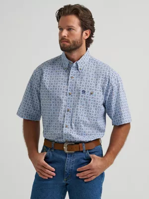 Wrangler® George Strait™ Short Sleeve One Pocket Button Down Shirt in Quilted Blue