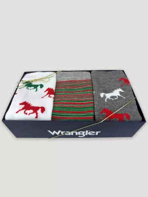 Womens Horses Festive Crew Socks Box Set 3 Pack:Multi:One Size