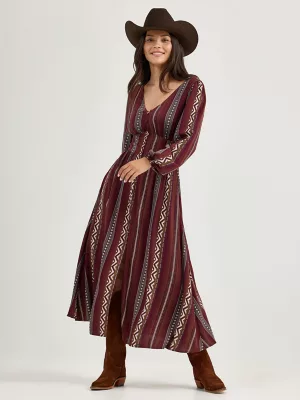 Women's Princess Waist Button Front Maxi Dress in Port