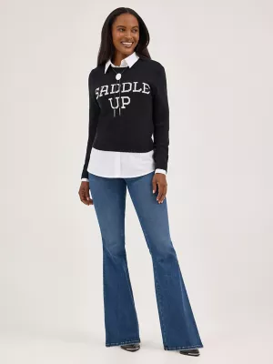 Women's Wrangler Western Shrunken Sweater in Saddle Black