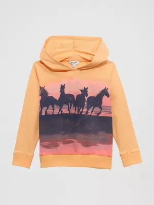 Girl's Graphic Pullover Hoodie in Orange