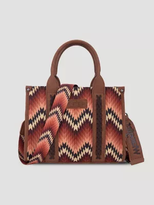 Zig Zag Print Small Tote:Brown:One Size: