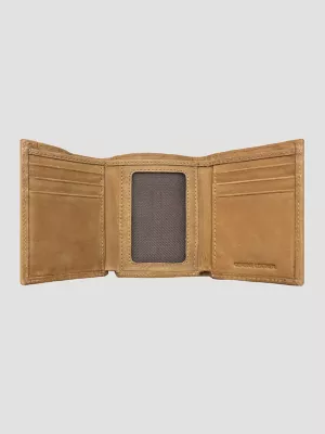 Canvas Southwest Print Leather Trim Trifold Wallet:Tan:One Size