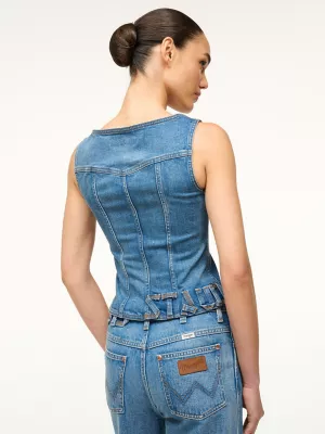 Wrangler + STAUD Trucker Top in Indigo