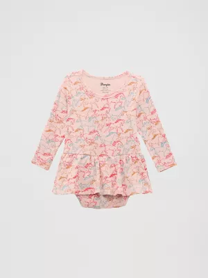 Baby Girl's Allover Print Skirted Bodysuit in Pink