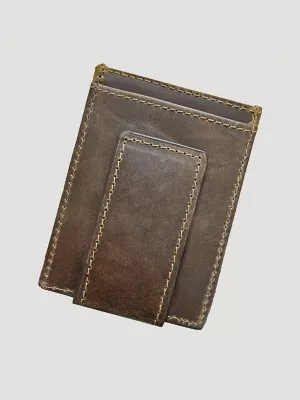Embossed Leather Yoke Magnetic Money Clip:Tan:One Size