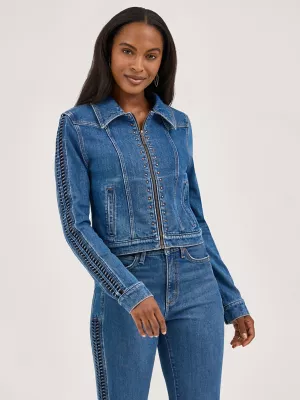 Women's Wrangler Braided Denim Jacket in Blue