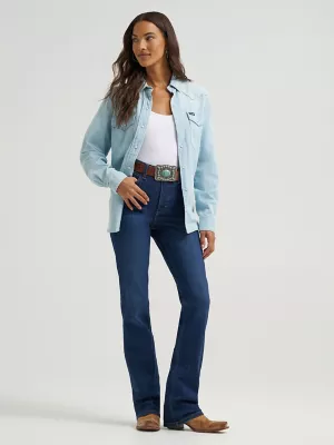 Women's Vintage-Fit Denim Western Snap Shirt in Bleached Denim