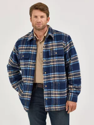 Men's Wrangler Quilt Lined Flannel Shirt Jacket in Navy Plaid
