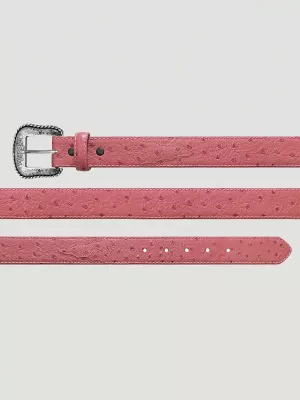Girl's Ostrich Print Leather Belt in Pink