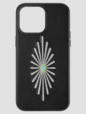 Smartphone Leather Embroidery Case:Black:One Size: