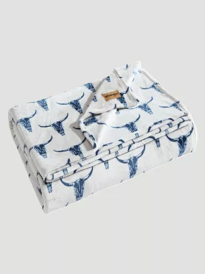 Wrangler Steer Head Twin Blanket:Dark Blue:Twin