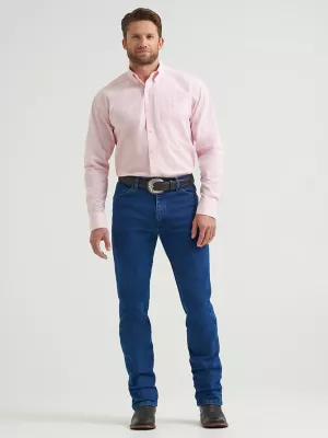Men's Wrangler Bucking Cancer Button Down Shirt in Pink Ministripe