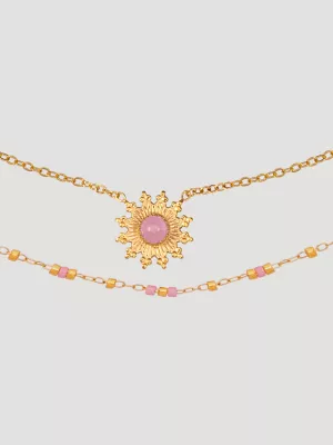 Pendant Beaded Necklace Bracelet Set:Pink:One Size