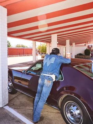 Wrangler x Whataburger Laser Denim Jacket in Rodeo Dust Fade