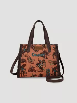 Aloha Cowboy Print Small Tote:Dark Brown:One Size: