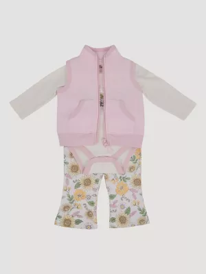 Wrangler Baby Girl Sherpa Vest Set in Sunflower Yellow