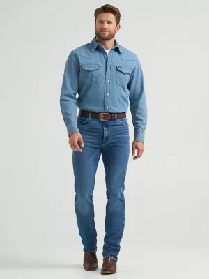 Wrangler® Cowboy Cut® Slim Fit Vintage Wash Jean in Indigo Blue