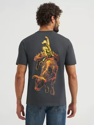Men's Wrangler Bucking Cowboy Back Graphic T-Shirt in Washed Black