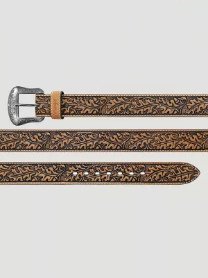 Men's Acorn and Leaf Embossed Belt in Brown