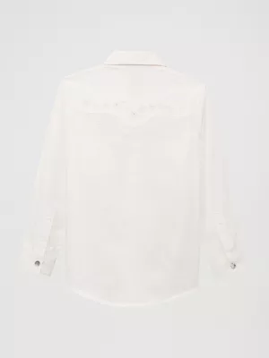 Girl’s Classic Long Sleeve Western Snap Shirt in White
