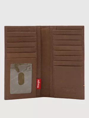 Mens Embossed Checkbook Wallet:Brown:One Size