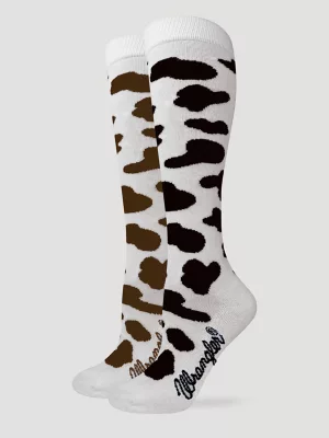 Women's Cow Print Boot Sock 2-Pack:White/Black:One Size