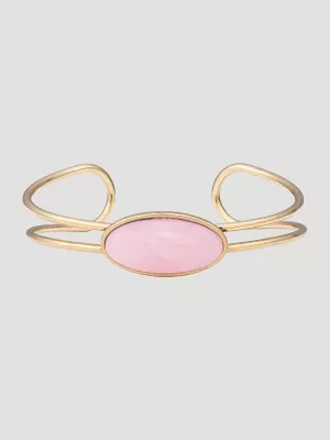 Oval Stone Cuff Bracelet:Pink:One Size