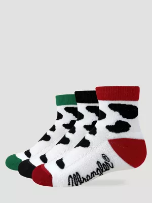 Girls Cow Festive Crew Socks 3 Pack:Black/White:One Size