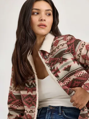 Women's Wrangler® Sherpa Lined Jacquard Barn Jacket in Burgundy