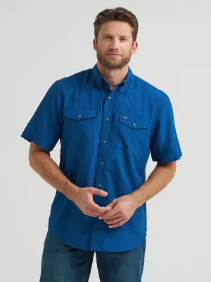 Wrangler Performance Snap Short Sleeve Solid Shirt:Navy:M