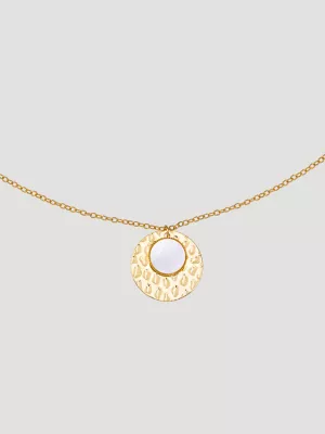 Disc Pendant Necklace with Earring Set:White:One Size