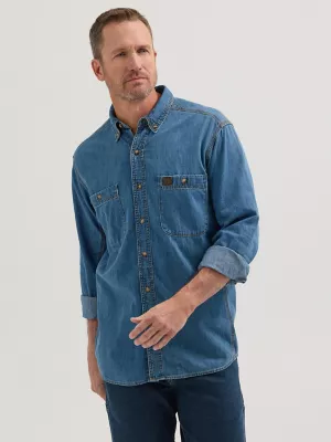 Wrangler® RIGGS Workwear® Long Sleeve Button Down Solid Denim Work Shirt in Antique