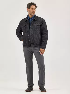 Men's Wrangler Flannel Lined Western Denim Jacket in Washed Black