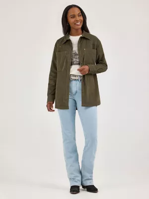 Women's Wrangler Corduroy Boyfriend Western Snap Shirt in Olive